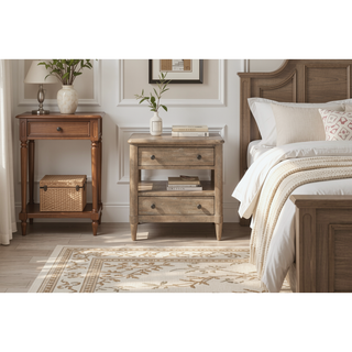 Sunvega Sand Finish Nightstand with 2 Storage Drawers and Custom Hardware