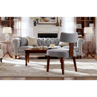 Sunvega Set of 2 Linen Fabric Modern Armless Dining Chairs With Curved Backrest
