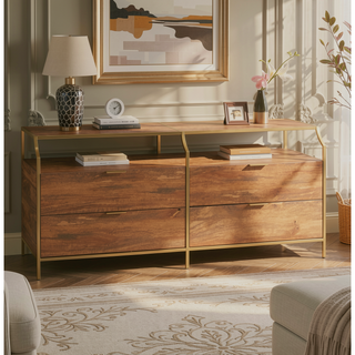 Sunvega European-Inspired Dresser with Four Drawers and Glass Top for Living Areas