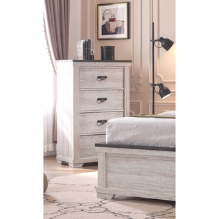 Sunvega Farmhouse Rustic Style Two Drawers Nightstand with Metal Pull and Gray Top