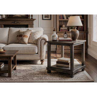Sunvega Weathered Gray Finish Counter Height Table with Sturdy Wooden Storage Shelf