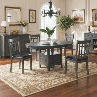 Sunvega Medium Grey Oval Extension Leaf Dining Table with Built-in Storage