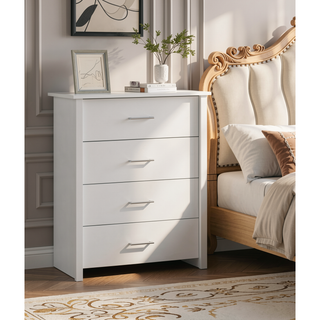 Sunvega White 4-Drawer Chest with Silver Metal Handles and Smooth-Gliding Tracks