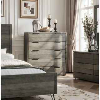 Sunvega Modern Nightstand with Three-Tone Gray Finish and Brushed Metal Legs
