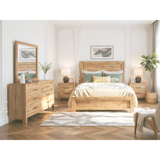 Sunvega Natural Finish Full Bed with Headboard Footboard and Rails