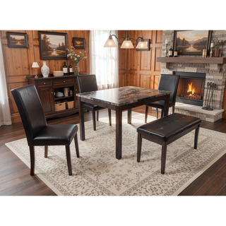 Sunvega 5 Piece Dining Set with Upholstered Chairs Bench and Faux Marble Tabletop