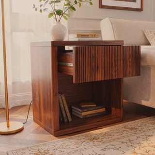 Sunvega Large Modern Nightstand with Drawer Storage Fluted Bedside Table for Bedroom