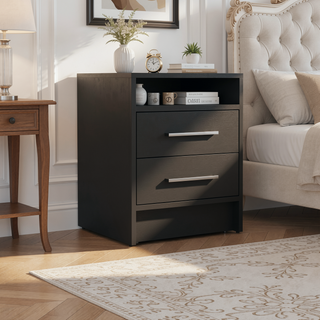 Sunvega Modern Nightstand with Two Spacious Drawers and Metal Handles for Bedroom