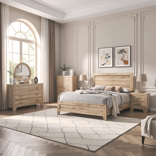 Sunvega Natural Wood Nightstand with 2 Dovetail Drawers and Metal Handle