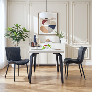 Sunvega Set of 2 Black Faux Leather Mid-Century Modern Armless Dining Chairs