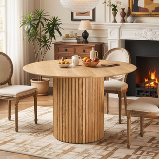 Sunvega MDF Round Dining Table Mid Century Modern Oak Kitchen Table