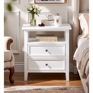 Sunvega Weston Midnight Blue 2-Drawer Nightstand with Nickel Knobs and Open Shelf