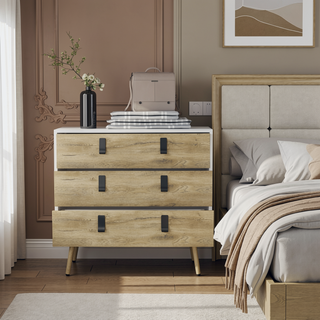 Sunvega Modern Dresser with Three Spacious Drawers and Sleek Metal Handles