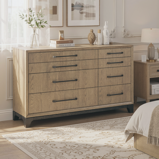 Sunvega Caramel and Cocoa 8-Drawer Dresser with Black Feet and Metal Pulls