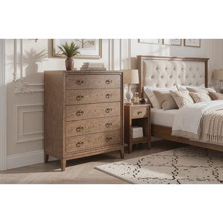 Sunvega 5 Drawer Dresser in Softer Modern Latte Finish with Elm Veneers