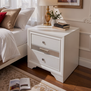 Sunvega Chic Nightstand with Textured Surface and Jewelry Drawer for Bedroom