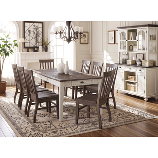 Sunvega Dark Oak & White Modern Farmhouse Horizontal Planked Hardwood Table