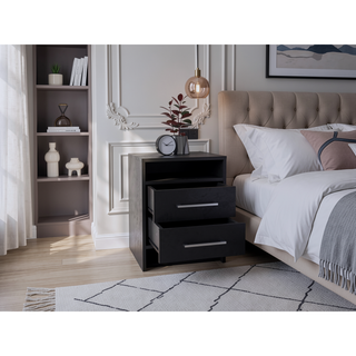 Sunvega Modern Nightstand with Two Spacious Drawers and Metal Handles for Bedroom