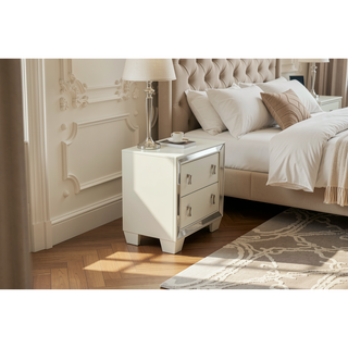 Sunvega Traditional Silver Finish Stainless Deco Panel Nightstand with Hanging Pulls
