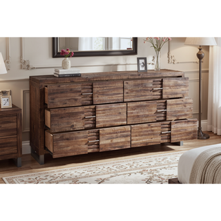Sunvega Andria Reclaimed Oak Dresser with Six Spacious Drawers and Metal Hardware