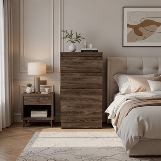 Sunvega Dark Walnut Jewelry Box with Flip Top Mirror and Two Drawers