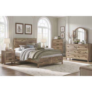 Sunvega Weathered Gray Finish 6 Drawer Dresser Faux Wood Veneer Bedroom Furniture