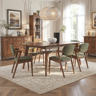 Sunvega Mid-Century Modern Dark Walnut Rectangular Dining Table with Leaf Extension