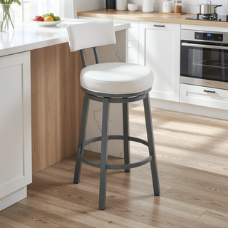 Sunvega Swivel Bar Stool in Cloud Finish with White Faux Leather Upholstery
