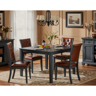 Sunvega Weathered Gray Solid Wood Dining Table Set With 4 Padded Fabric Cushion Chairs