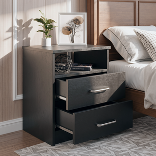 Sunvega 19.9 Inch High Nightstand with Two Drawers and One Open Shelf