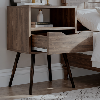 Sunvega Smokey Oak and White Finish Nightstand with Open Shelf and Drawer