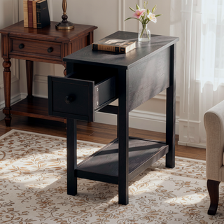 Sunvega Narrow Space Saving Accent Table with Storage Drawer and Shelf