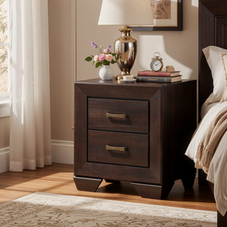 Sunvega Dark Cocoa Rectangular Nightstand with Dual Storage Drawers and Sturdy Wooden Frame