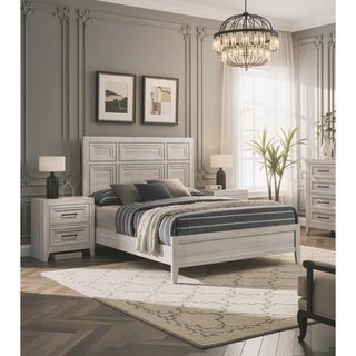 Sunvega Contemporary Geometric Design Two Drawer Nightstand with Off-White Finish