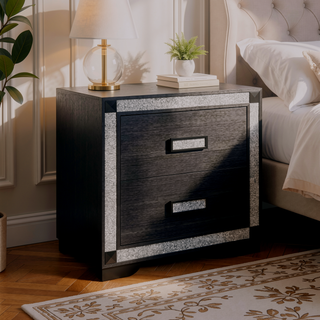 Sunvega White Nightstand with Integrated Speaker Cooler Insert and Glitter Detailing