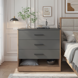 Sunvega Matt Grey and Macadamia Dresser with Three Spacious Drawers and Open Shelf