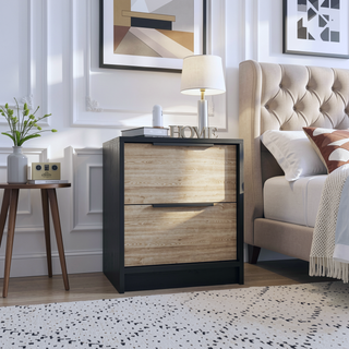Sunvega 18 Inch High Modern Nightstand with Two Drawers and Metal Hardware