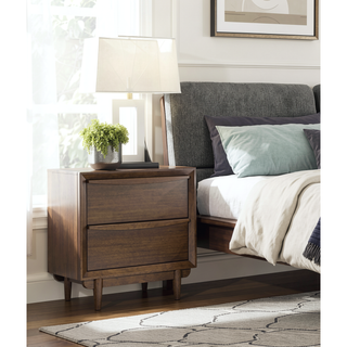 Sunvega Mid-Century Modern Walnut Finish Nightstand with 2 Dovetail Drawers and USB Charging Port