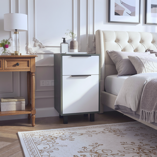 Sunvega Tall Nightstand with Large Drawer and Cabinet for Bedroom or Living Room