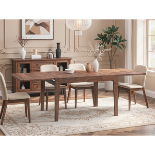 Sunvega Walnut Finish Rectangular Dining Table with Extension Leaf for 8