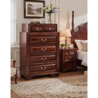Sunvega Cappuccino Nightstand with Curved Drawer Fronts and Real Wood Veneers