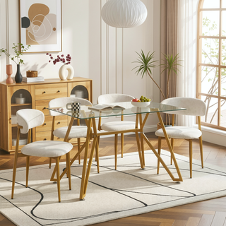 Sunvega Modern Glass Dining Table with Metal Legs for Kitchen Living Room Office