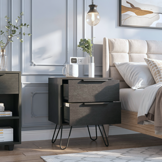 Sunvega Modern Nightstand with Two Spacious Drawers and Hairpin Metal Legs