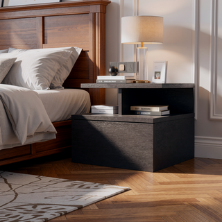 Sunvega Floating Nightstand with 2-Tier Shelf and Spacious Drawer for Easy Storage