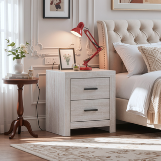 Sunvega Coastal White 2-Drawer Nightstand with Matte Bronze Handles for Bedroom