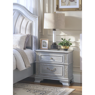 Sunvega Contemporary Gray Finish Nightstand with Glitter Front and Two Drawers