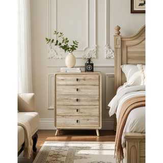Sunvega Mid-century Style Nightstand with Two Drawers and Warm Wood-inspired Finish