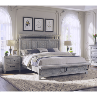 Sunvega Light Gray Finish Transitional Nightstand with Two Drawers and Metal Pulls