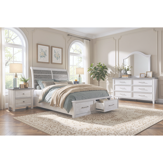 Sunvega Antique White and Gray Finish 2 Dovetail Drawer Nightstand Wooden Furniture