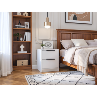 Sunvega Modern White Nightstand with Two Drawers and Sleek Bar Handles
